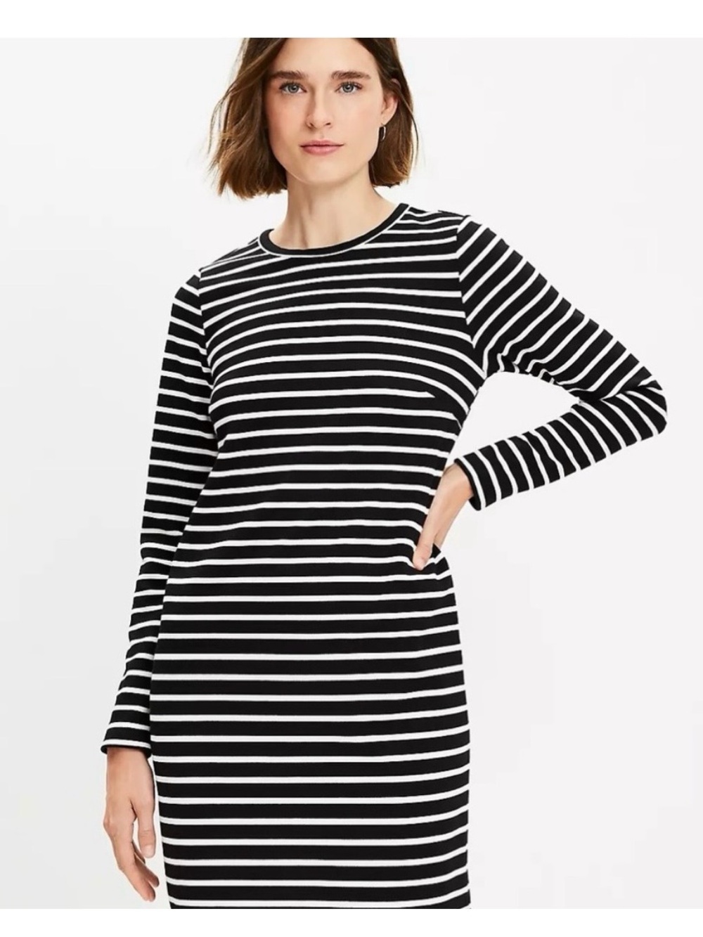 LOFT Black and White Striped Long Sleeve Dress. Size medium.‎